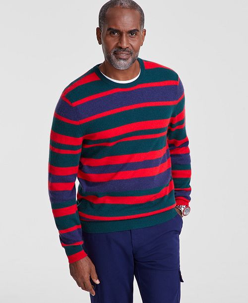 alfani Club Room Men's Printed Stripe Cashmere Crewneck Sweater Created for Macy's Men's Fashion & Accessories