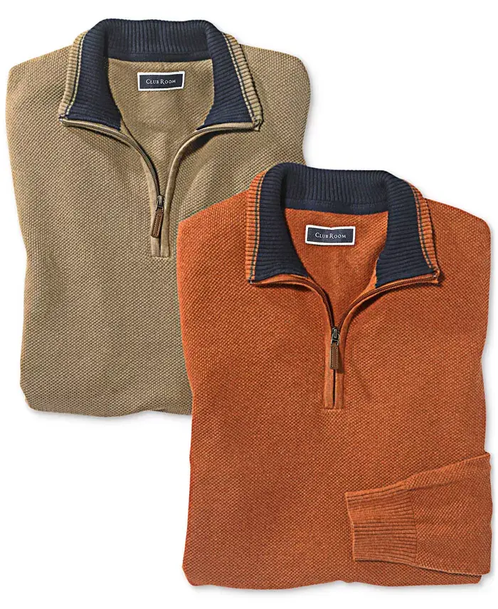 Alfani Club Room Men's Quarter-Zip Textured Cotton Sweater Created For Macy's Men's Fashion & Accessories
