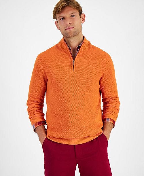 alfani Club Room Men's Quarter-Zip Textured Cotton Sweater Created for Macy's Men's Fashion & Accessories