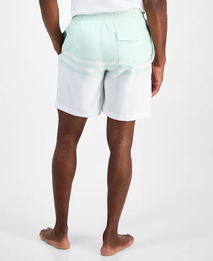 Alfani Club Room Men's Quick-Dry Performance Colorblocked Stripe 7" Swim Trunks Created For Macy's Men's Fashion & Accessories