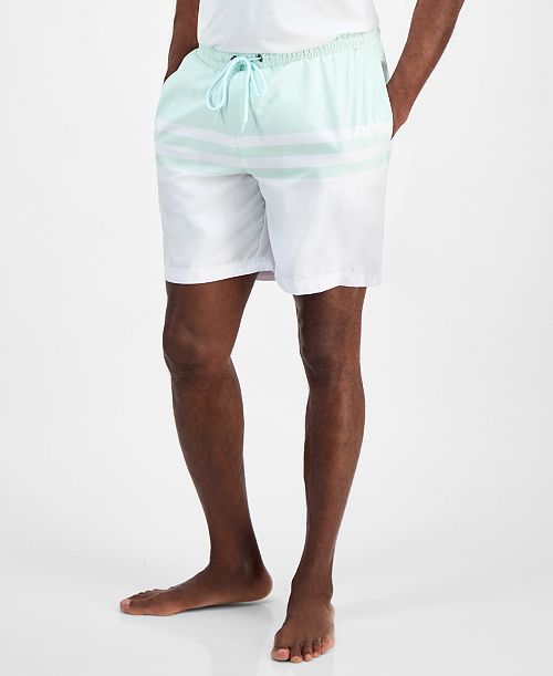 alfani Club Room Men's Quick-Dry Performance Colorblocked Stripe 7" Swim Trunks Created for Macy's Men's Fashion & Accessories