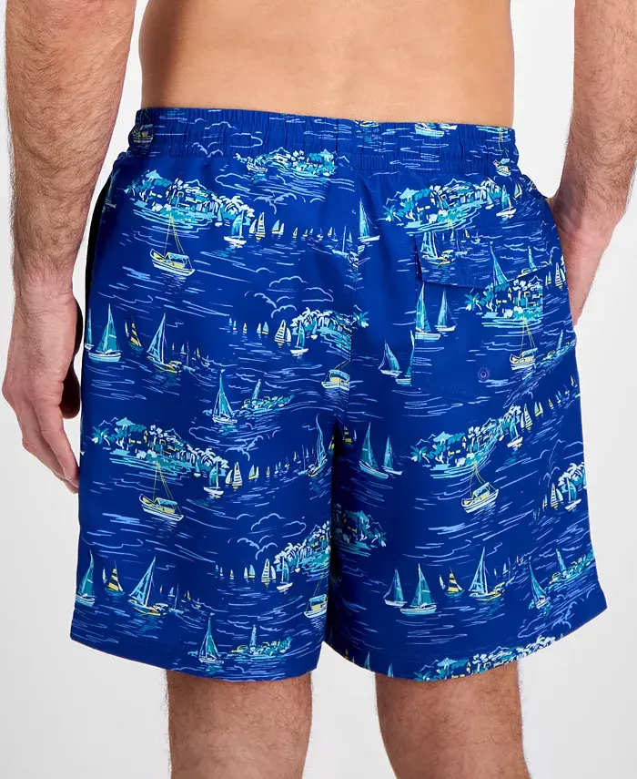 Alfani Club Room Men's Sailboat Graphic Swim Trunks Exclusively At Macy's Men's Fashion & Accessories