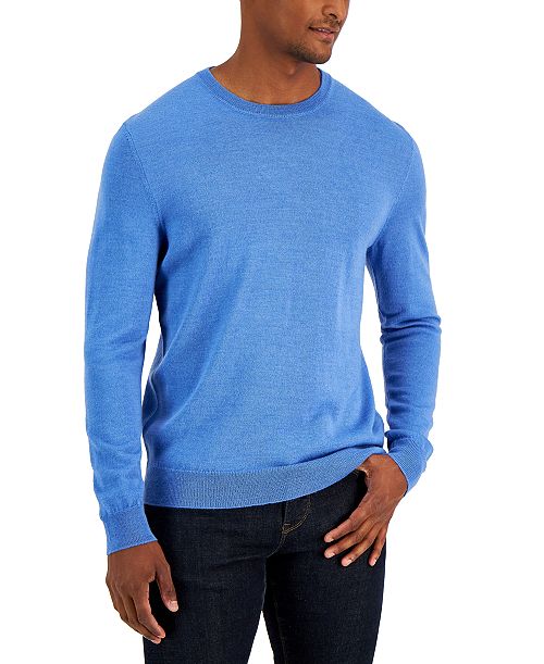 alfani Club Room Men's Solid Crew Neck Merino Wool Blend Sweater Created for Macy's Men's Fashion & Accessories