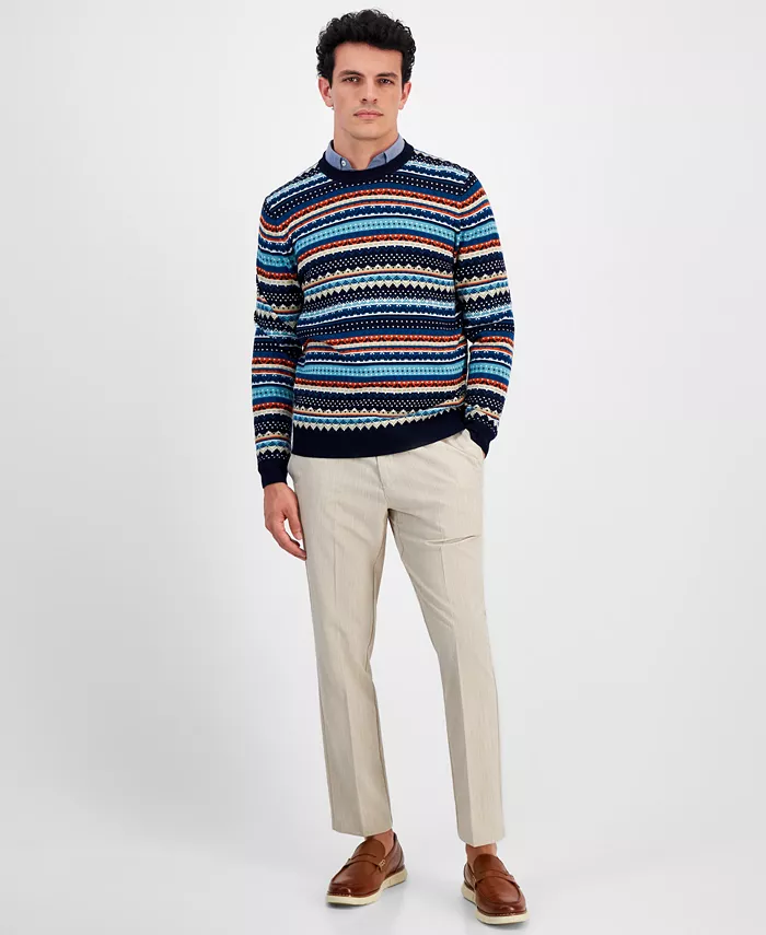Alfani Club Room Men's Stripe Merino Crewneck Sweater Created For Macy's Men's Fashion & Accessories