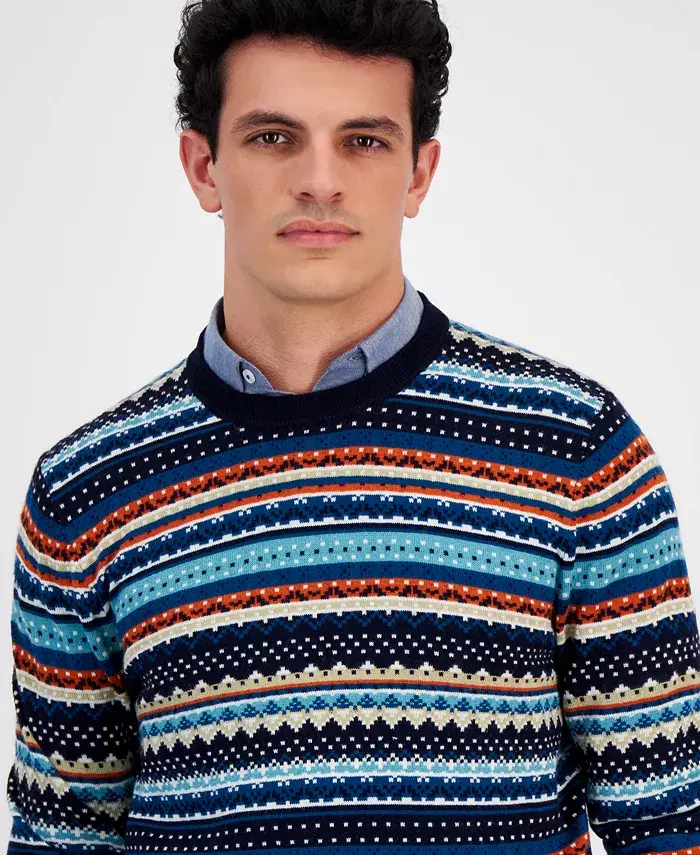 Alfani Club Room Men's Stripe Merino Crewneck Sweater Created For Macy's Men's Fashion & Accessories