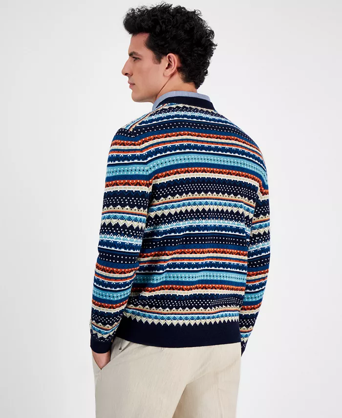 Alfani Club Room Men's Stripe Merino Crewneck Sweater Created For Macy's Men's Fashion & Accessories