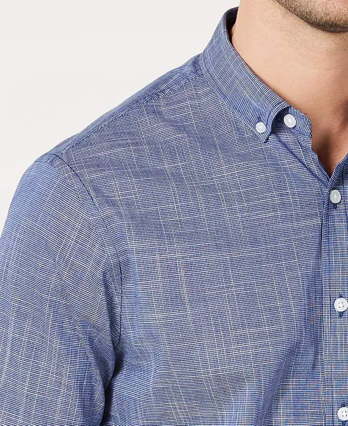Alfani Club Room Men's Texture Check Stretch Cotton Shirt Created For Macy's Men's Fashion & Accessories