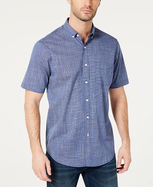 alfani Club Room Men's Texture Check Stretch Cotton Shirt Created for Macy's Men's Fashion & Accessories