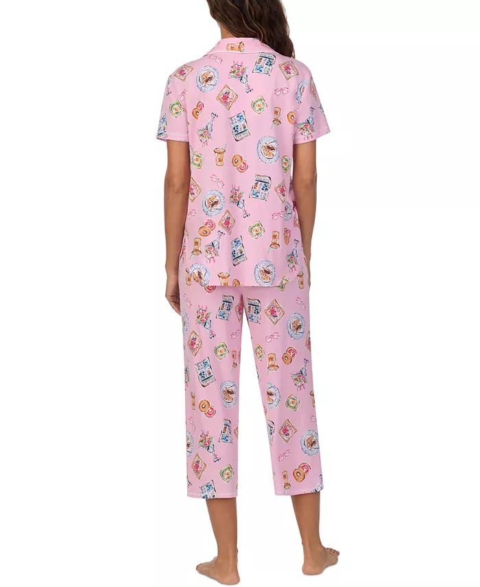 Alfani Cuddl Duds Women's Printed Collared Cropped Pajama Set Women's Fashion Shoes & Accessories