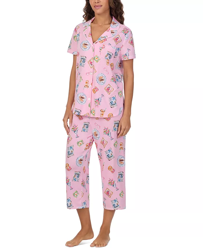Alfani Cuddl Duds Women's Printed Collared Cropped Pajama Set Women's Fashion Shoes & Accessories