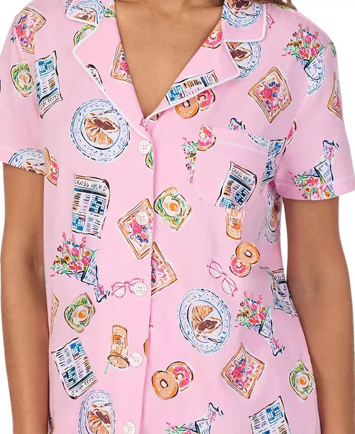 Alfani Cuddl Duds Women's Printed Collared Cropped Pajama Set Women's Fashion Shoes & Accessories