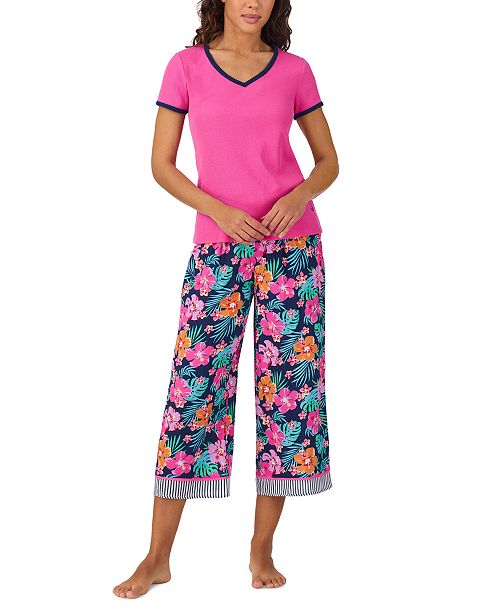 alfani Cuddl Duds Women's Printed Cropped Pajama Set Women's Fashion Shoes & Accessories