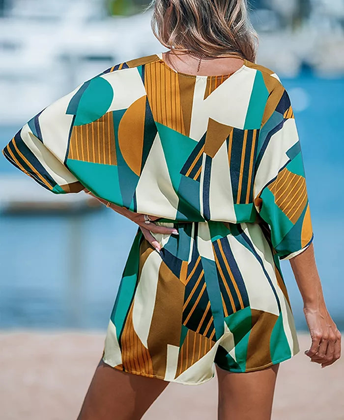 Alfani Cupshe Women's Abstract Geo Dolman Straight Leg Romper Women's Fashion Shoes & Accessories