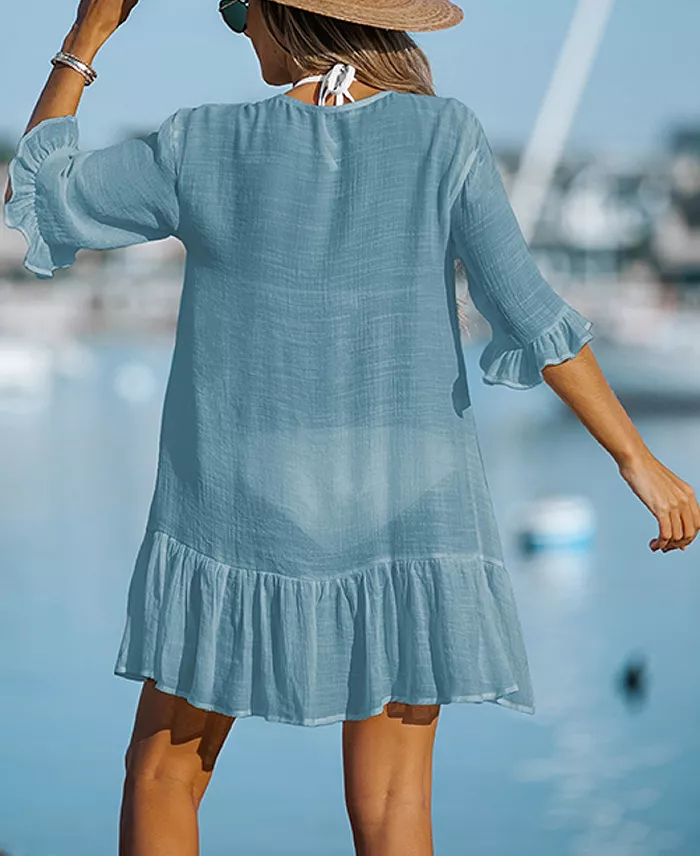Alfani Cupshe Women's Aubree Ruffled Swim Cover-Up Dress Women's Fashion Shoes & Accessories