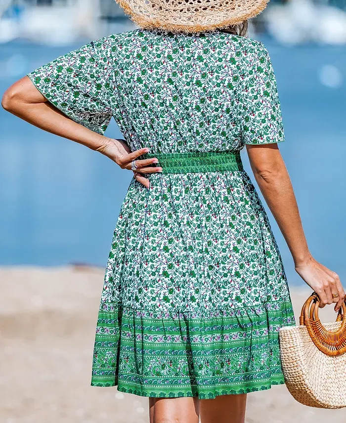 Alfani Cupshe Women's Bohemian Breeze Paisley Mini Beach Dress Women's Fashion Shoes & Accessories