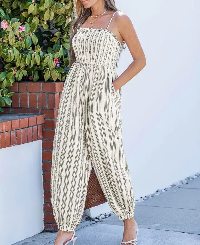 Alfani Cupshe Women's Breezy Striped Jumpsuit Women's Fashion Shoes & Accessories