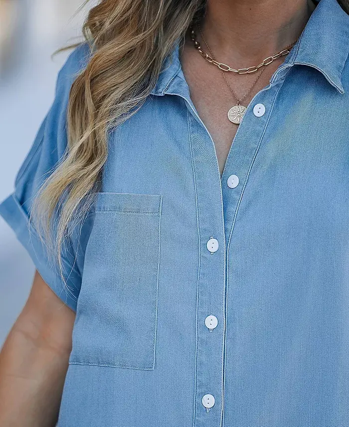 Alfani Cupshe Women's Denim Short Sleeve Button Down Cover Up Dress Women's Fashion Shoes & Accessories