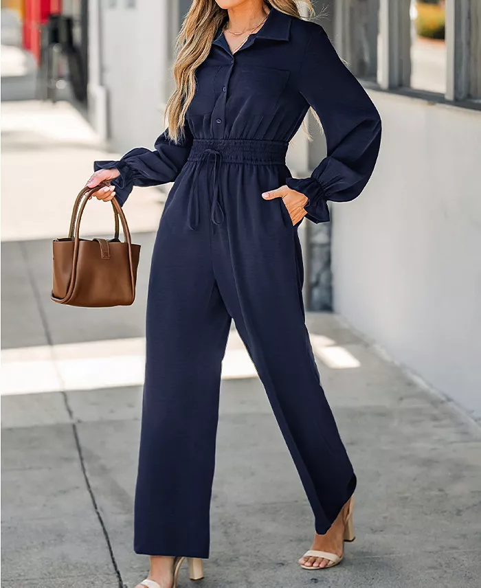 Alfani Cupshe Women's Elegant Flowy Cuff V Neck Jumpsuit Created For Macy's Women's Fashion Shoes & Accessories