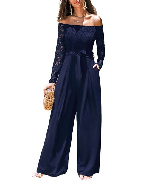 alfani Cupshe Women's Elegant Lace Off-Shoulder Wide-Leg Jumpsuit Women's Fashion Shoes & Accessories