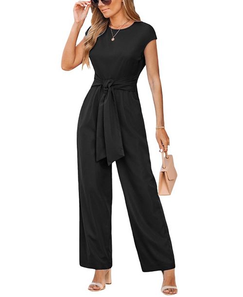 alfani Cupshe Women's Elegant Tie-Waist Cap Sleeve Jumpsuit Women's Fashion Shoes & Accessories