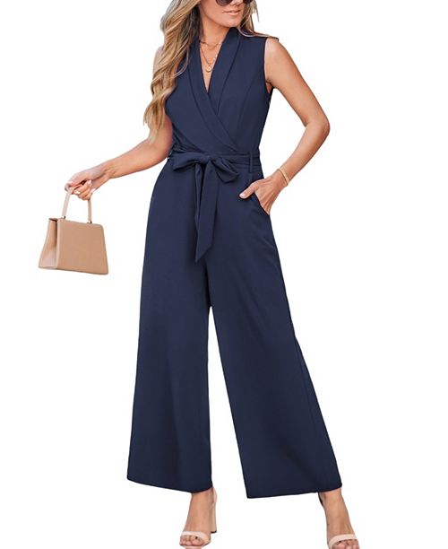 alfani Cupshe Women's Elegant V Neck Sleeveless Tie Waisted Jumpsuit Created for Macy's Women's Fashion Shoes & Accessories