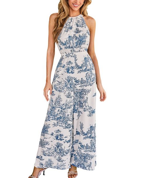 alfani Cupshe Women's Enchanting Toile Halter Jumpsuit Women's Fashion Shoes & Accessories