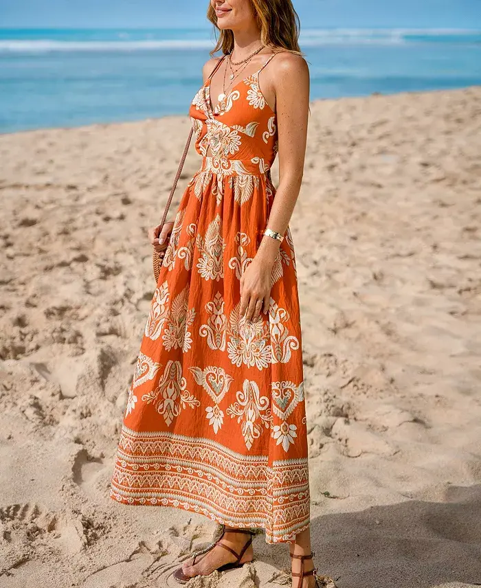 Alfani Cupshe Women's Evening Sun Ornate Midi Beach Dress Women's Fashion Shoes & Accessories