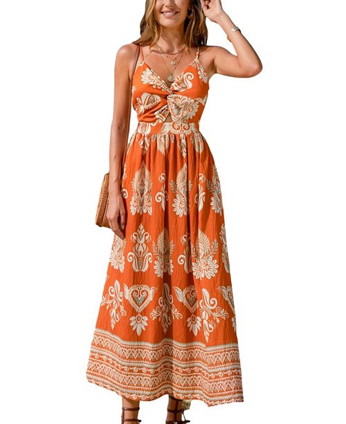 alfani Cupshe Women's Evening Sun Ornate Midi Beach Dress Women's Fashion Shoes & Accessories