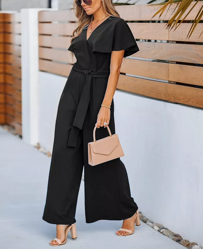 Alfani Cupshe Women's Flutter Sleeve V-Neck Tie-Waist Jumpsuit Created For Macy's Women's Fashion Shoes & Accessories