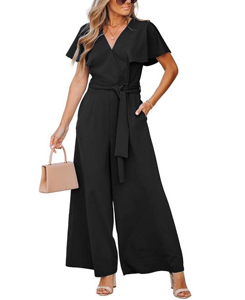 alfani Cupshe Women's Flutter Sleeve V-Neck Tie-Waist Jumpsuit Created for Macy's Women's Fashion Shoes & Accessories