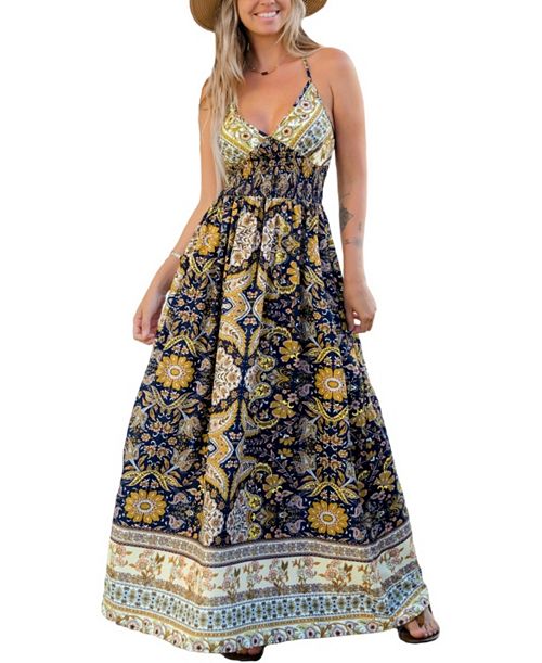 alfani Cupshe Women's Mixed Paisley Boho Maxi Beach Dress Women's Fashion Shoes & Accessories
