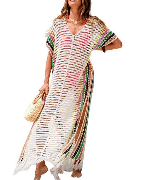 alfani Cupshe Women's Painted Horizon Beige Cover-Up Maxi Beach Dress Women's Fashion Shoes & Accessories