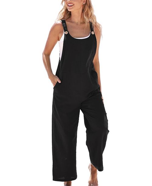 alfani Cupshe Women's Raven Tapered Pinafore Jumpsuit Women's Fashion Shoes & Accessories