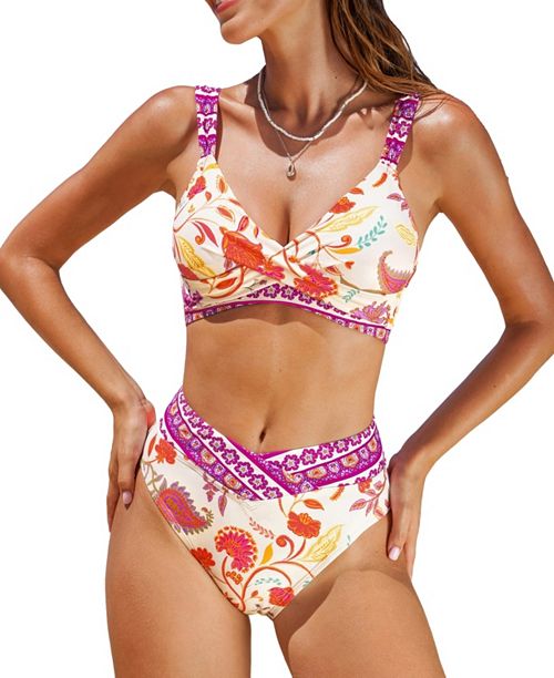alfani Cupshe Women's Romantic Boho Paisley Bikini Set Women's Fashion Shoes & Accessories