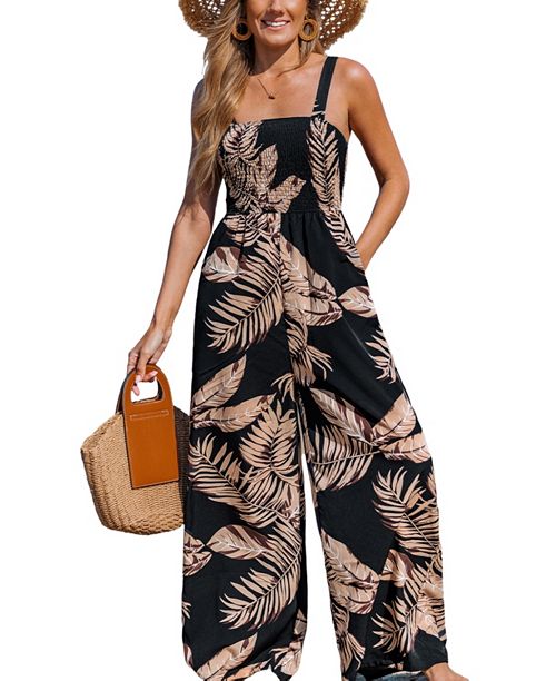 alfani Cupshe Women's Sandy Shores Tropical Jumpsuit Women's Fashion Shoes & Accessories