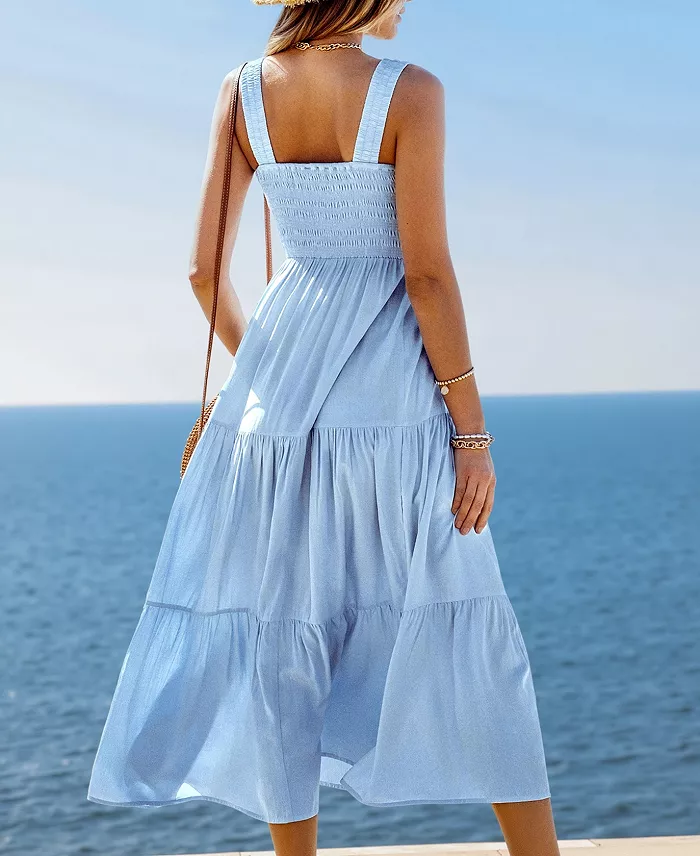 Alfani Cupshe Women's Skyline Serenity Smocked Maxi Beach Dress Women's Fashion Shoes & Accessories