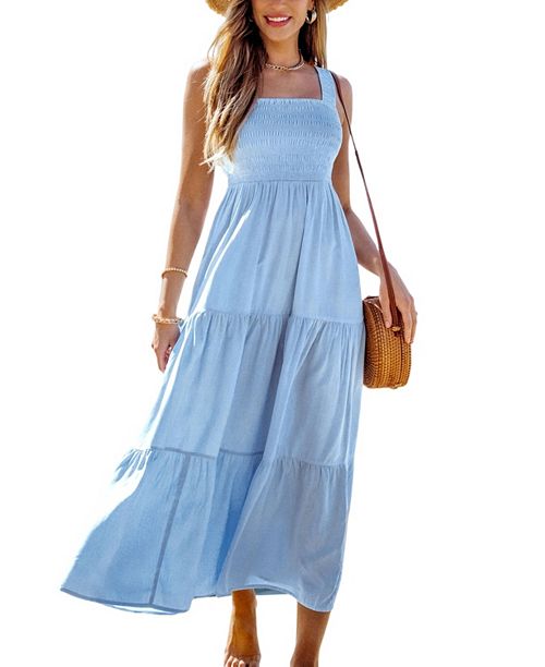 alfani Cupshe Women's Skyline Serenity Smocked Maxi Beach Dress Women's Fashion Shoes & Accessories
