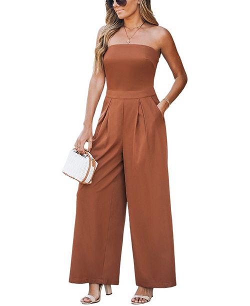 alfani Cupshe Women's Strapless Wide-Leg Pleated Jumpsuit Created for Macy's Women's Fashion Shoes & Accessories