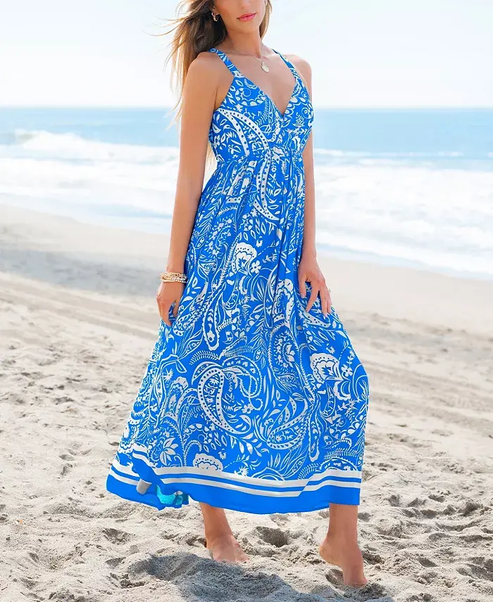 Alfani Cupshe Women's Sunny Daydream Paisley Maxi Beach Dress Women's Fashion Shoes & Accessories