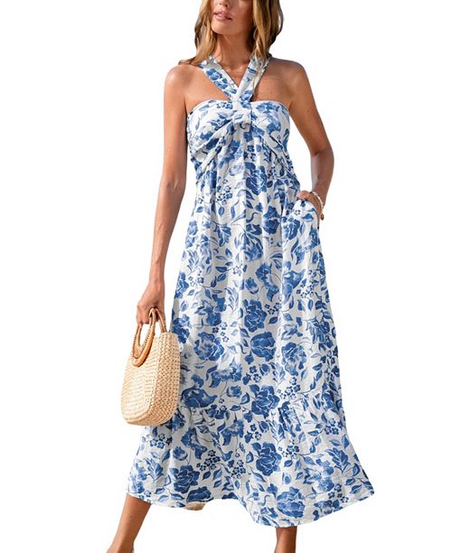 alfani Cupshe Women's Watercolor Petals Floral Maxi Beach Dress Women's Fashion Shoes & Accessories