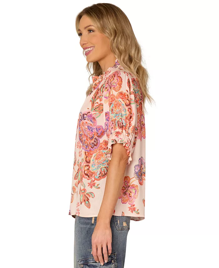 Alfani Democracy Petite Printed Elbow-Sleeve Blouse Women's Fashion Shoes & Accessories