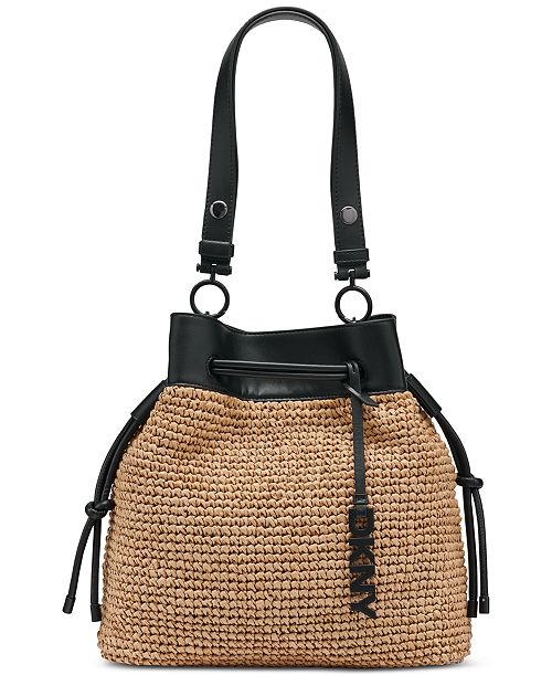 alfani DKNY Bardot Small Raffia Bucket Bag Handbags Purses & Accessories
