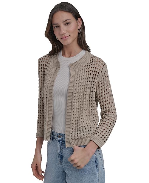 alfani DKNY Jeans Petite Open-Stitch Cardigan Women's Fashion Shoes & Accessories
