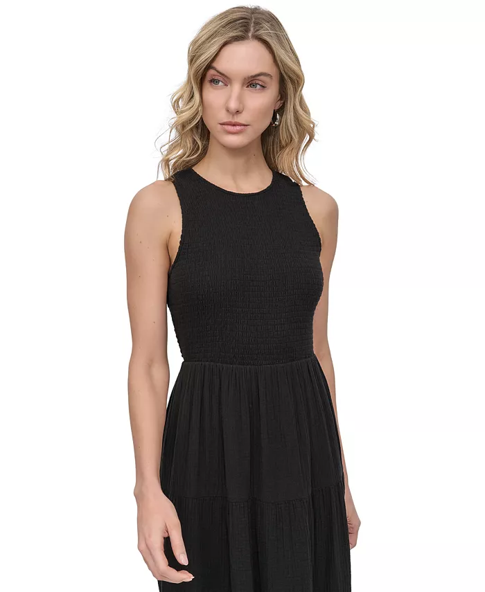 Alfani DKNY Jeans Women's Cotton Gauze Smocked-Bodice Maxi Dress Women's Fashion Shoes & Accessories