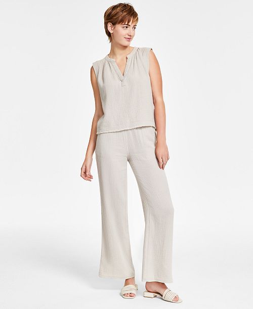 alfani DKNY Jeans Women's Gauze Sleeveless Top & Straight-Leg Pants Plus Sizes