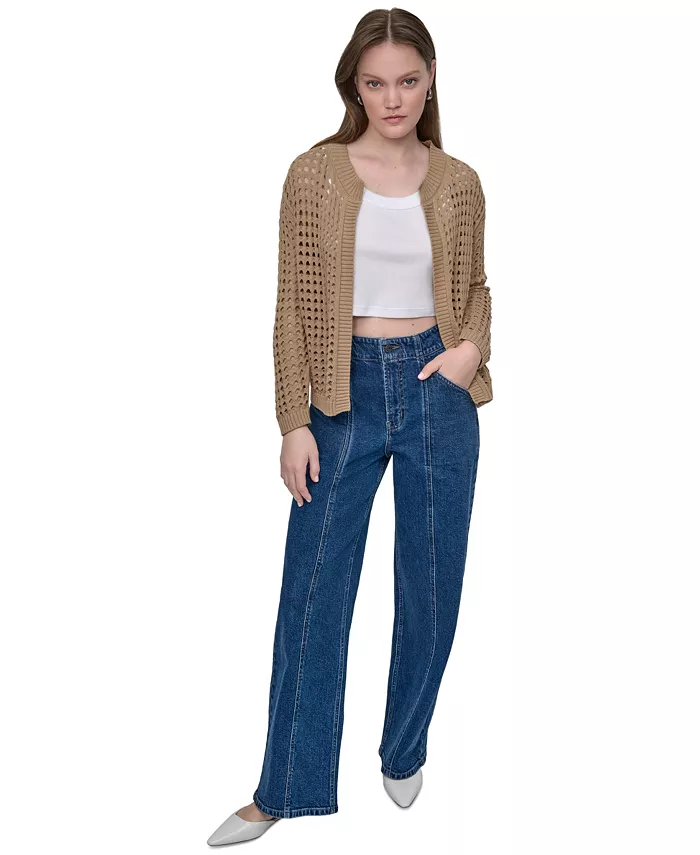 Alfani DKNY Jeans Women's Open-Stitch Drop-Shoulder Cardigan Sweater Women's Fashion Shoes & Accessories