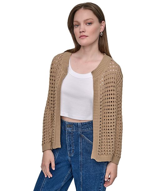alfani DKNY Jeans Women's Open-Stitch Drop-Shoulder Cardigan Sweater Women's Fashion Shoes & Accessories