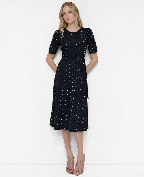alfani DKNY Polka-Dot Midi Dress Women's Fashion Shoes & Accessories