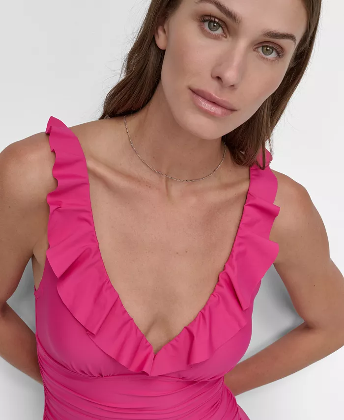 Alfani DKNY Ruffle Plunge Underwire Tummy Control One-Piece Swimsuit Created For Macy's Women's Fashion Shoes & Accessories