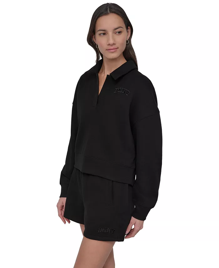 Alfani DKNY Sport Varsity Embroidered Logo Johnny Collar Top Women's Fashion Shoes & Accessories